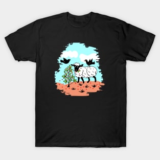 Sheep and Black Birds T-Shirt